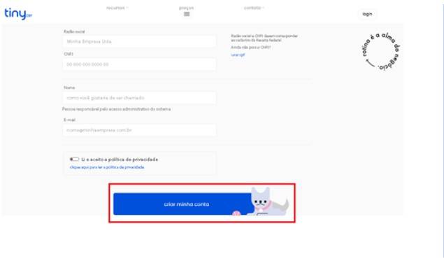 Como criar conta no Tiny ERP
