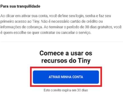 Como ativar conta no TinyERP