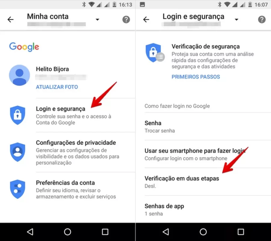 Imagem mostra como fazer autenticação de dois fatores no Gmail