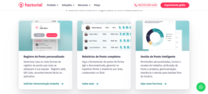 Página da factorial mostrando benefícios do controle de ponto online.